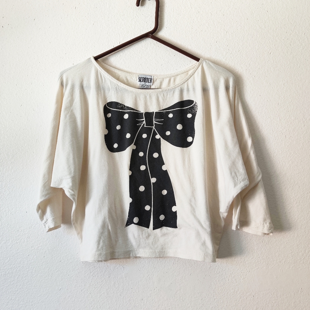 Scratch polka dot bow print graphic crop top